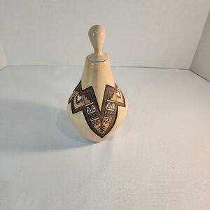 Teardrop Shape Lidded Pottery Vase, B.J. Fragua, Jemez Pueblo, Walatowa, Signed